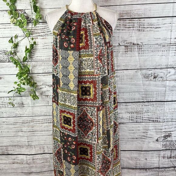 Tahari Dress size Small Orange Blue Gold Floral Paisley Boho Sheer Trapeze Boho - Picture 4 of 16